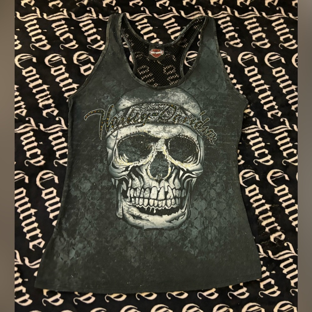 Harley Davison blinged skull tank top